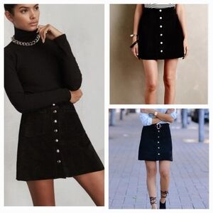 Y2K Scotch & Soda 100% Suede Black Button-Front A-Line Mini Skirt Small
